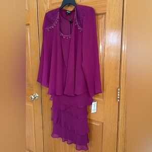 Women’s Formal Dress Size 8 SL Fashions Long Sleeve Beaded Chiffon 2pc Set NEW